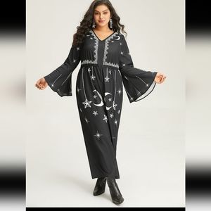 Moon & Star Elastic Waist Bell Sleeve Jumpsuit
